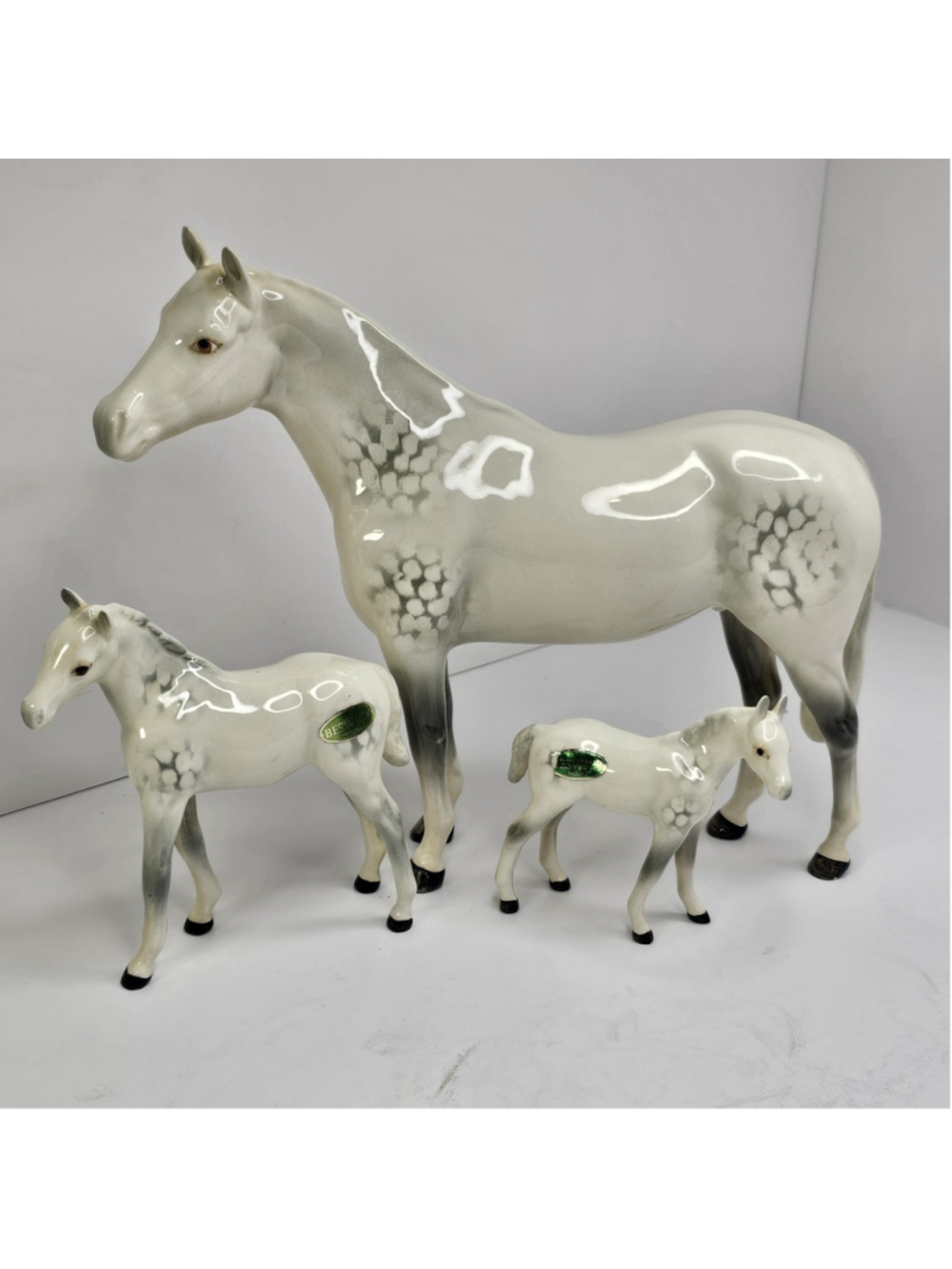 Beswick England Horse Family Figurines 3 Pc Set Mare Foal Pony Dapple Grey